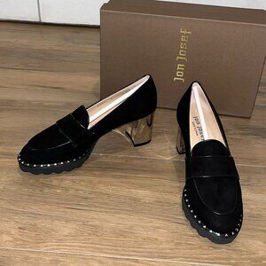 NWT Anthropologie Jon Josef Kao Black Suede Loafer Heels size5